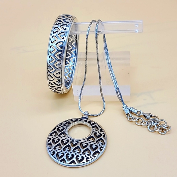 RARE! Brighton "LOS FELIZ" Set! Cut-Out Heart Pendant & Hinged Bangle Duo 💟 - Picture 2 of 14